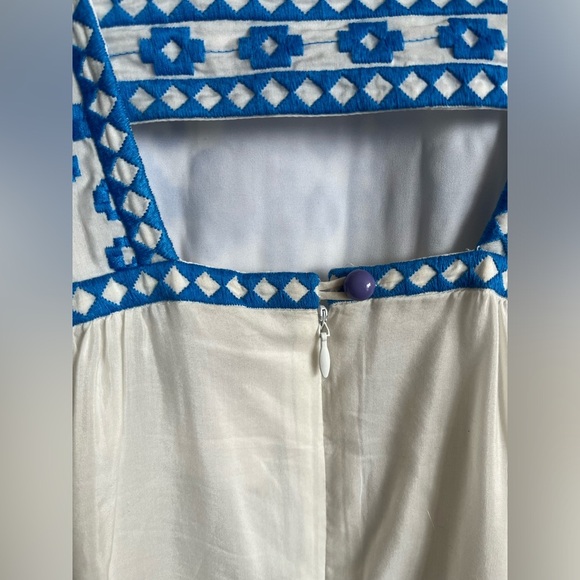 Tibi New York Silk-Cotton Blue Embroidered White Dress size 6 - Picture 6 of 11